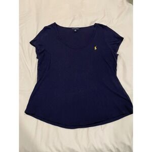 Ralph Lauren Womens Navy Blue Short Sleeve Crew Neck T Shirt XL Polo‎ Pony Logo